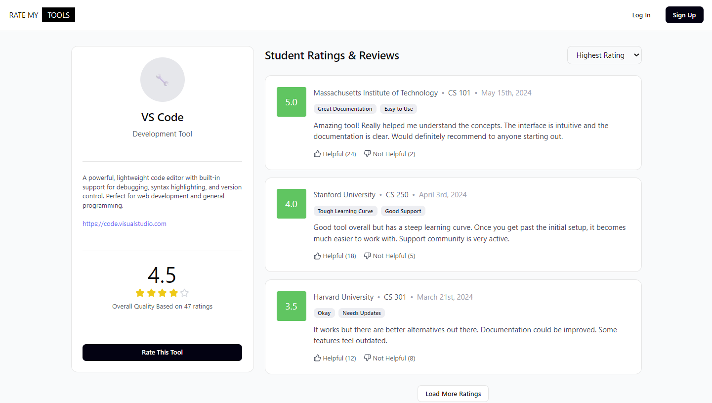 RateMyTools Tool Page